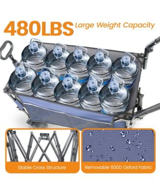 Folding Wagon Cart - Multi-Functional Push-Pull Carts with Canopy, Rotating Handle, All-Terrain Wheels, 480lbs Capacity for Transport