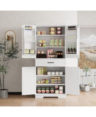 72" Tall Kitchen Pantry Storage Cabinet, Freestanding Cupboard with 1 Drawer & 4 Doors, 3 Adjustable Shelves, Large Storage Cabinet
