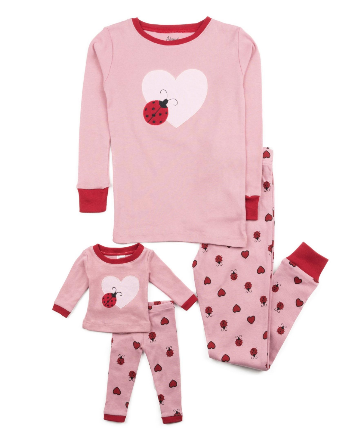 Leveret Toddler Girls 2T-5T Matching Doll Snug-Fit Cotton Long Sleeve Pajamas - Ladybug pink