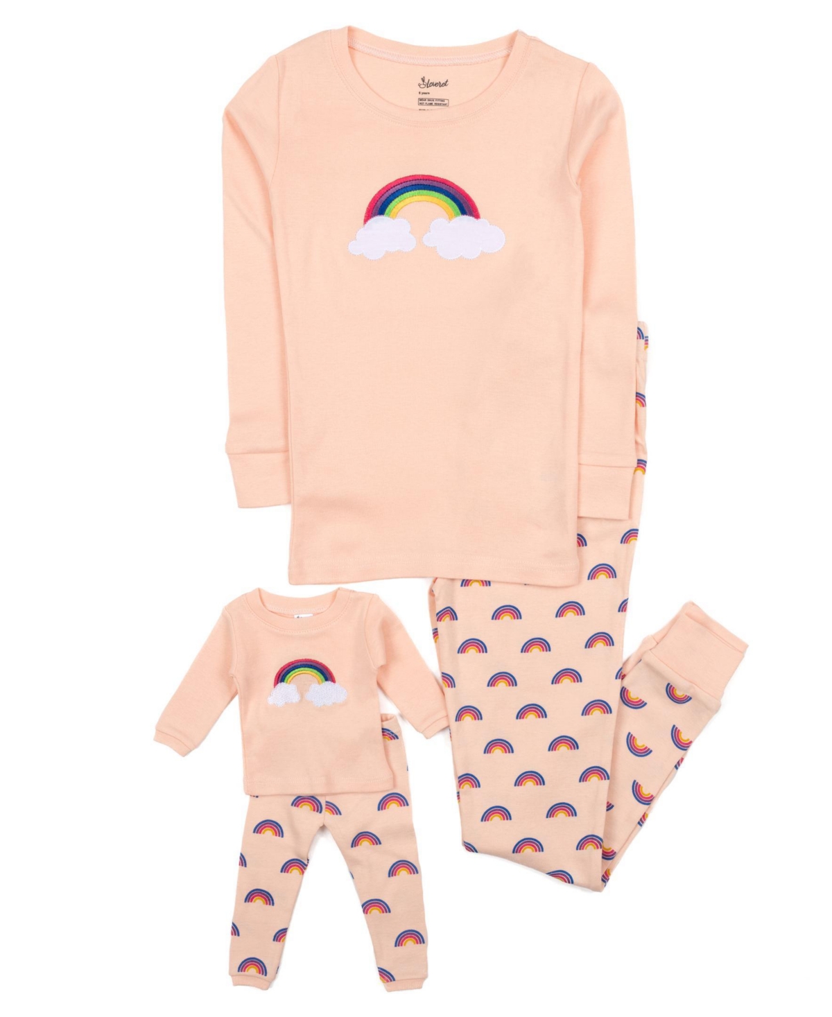 Leveret Toddler Girls 2T-5T Matching Doll Snug-Fit Cotton Long Sleeve Pajamas - Rainbow retro pink