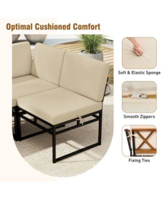 Set Of 6 Outdoor Sectional Sofa Set Metal Conversation Set w/ Bungee Rope Seat