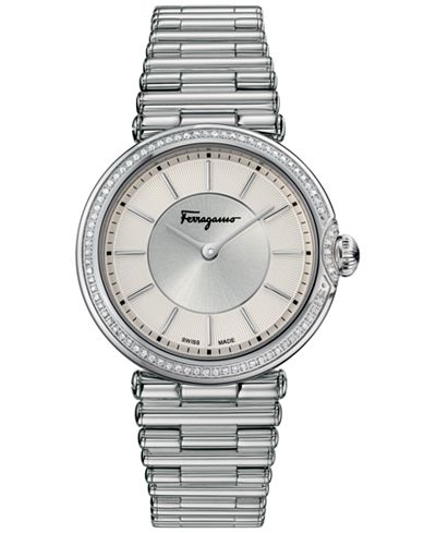 Ferragamo Women's Swiss Style Diamond (1/3 ct. t.w.) Stainless Steel Bracelet Watch 36mm FIN05 0015
