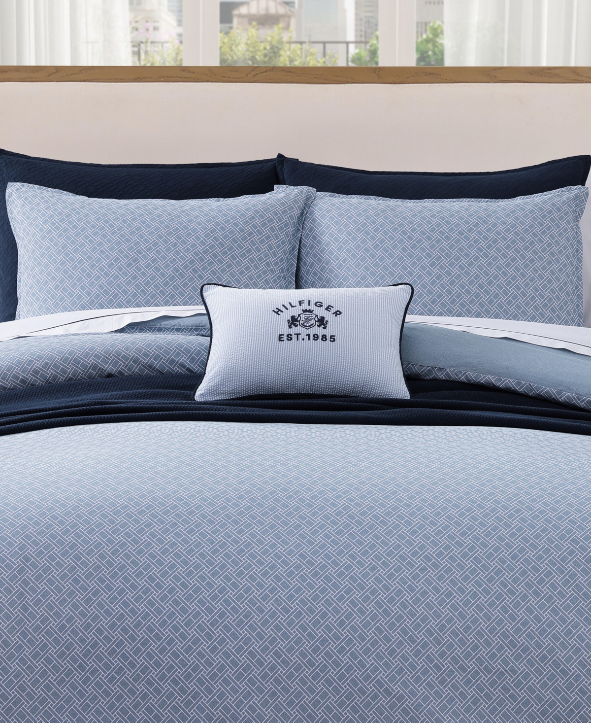 Tommy Hilfiger Trellis Flag Cotton Reversible -Pc. Duvet Cover Set