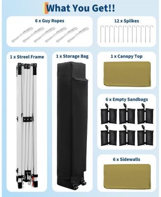 10x20 FT Pop Up Canopy with 6 Sidewalls, Outdoor Instant Tent with Wheeled Carry Bag, Beach Tent with One Push Setup, Portable Gazebo Shelter