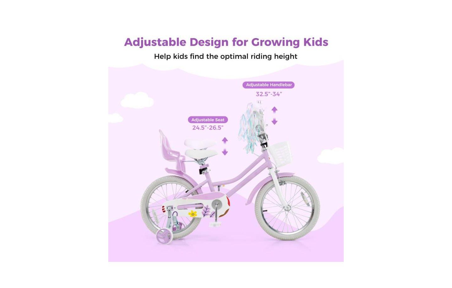 Детская игрушка HONGGE Girls Bike with Doll Seat and Streamers, цвет: Фиолетовый — фото 8
