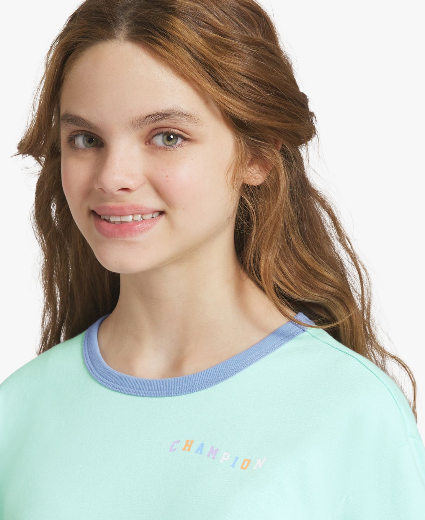 Футболка Champion Crewneck T-Shirt для девочек, цвет: Аквамариновый — фото 3