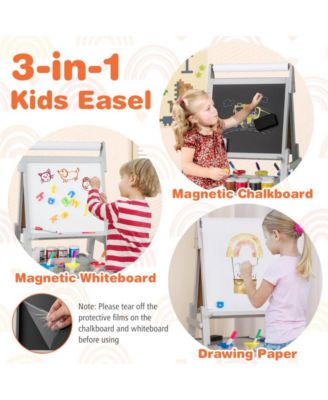 3 in 1 Art Easel for Kids with Magnetic Chalkboard and Whiteboard