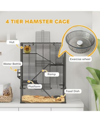 Hamster Cage, 4 Tiers Hamster k with Deep Glass Bottom, 24"L