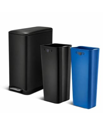 13 Gallon Dual Compartment Stainless Steel Kitchen Trash Can with Step Pedal and Soft Close Lid, Black