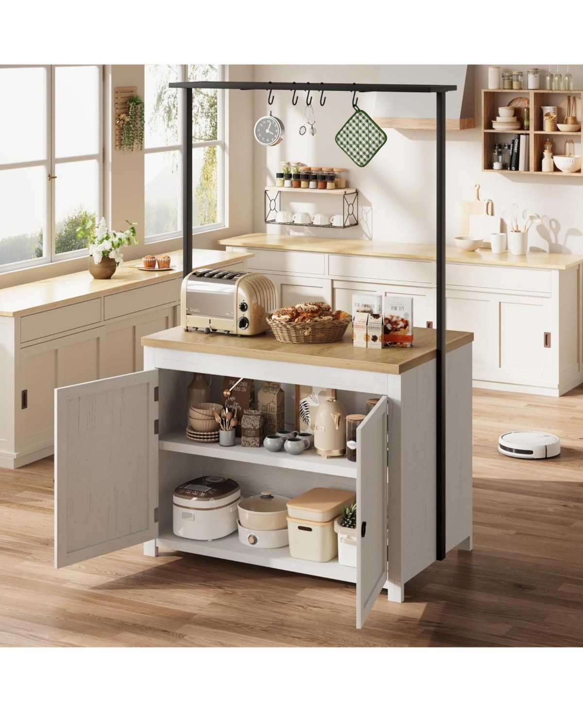 gaomon 42" Kitchen Island with Storage, Heavy Duty Mobile Cart with Solid Wood Top