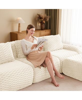 Modern L-Shaped Flannelette Sectional Sofa with Movable Ottoman