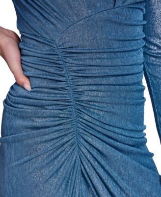 Petite Long-Sleeve V-Neck Gown