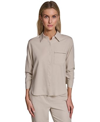 macys dress shirts womens Jones New York Easy Care Shirt Large / Blue known for quality and style Democracy Women's Bubble Hem Collar