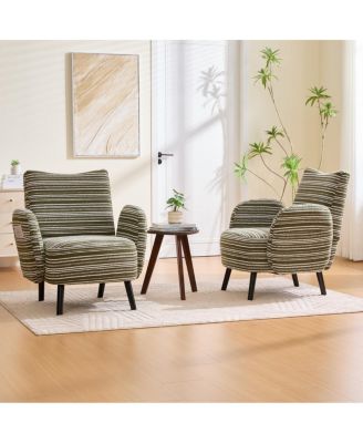 Modern armchair with sanded fabric, side pocket, solid wood legs