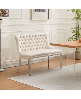 Streamdale Velvet Double Dining Loveseat Bench, 2-Seat Tufted Bench w/Handmade Buttons