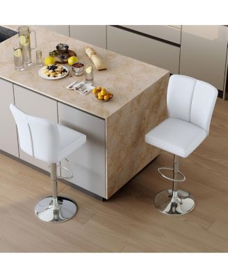 Modern White PU Bar Stool Set - 2-Piece with Trumpet Legs