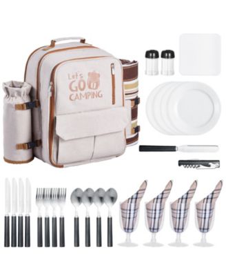 4-Person Picnic Backpack with Insulated Cooler, Blanket and Tableware Set