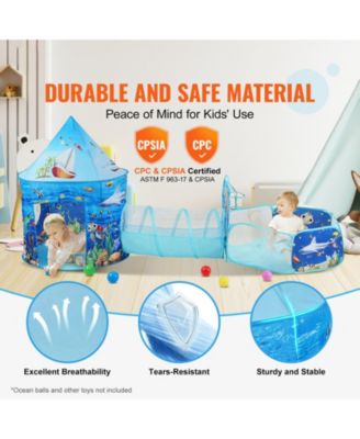 3-in-1 Kids Play Tent with Tunnel and Basketball Hoop