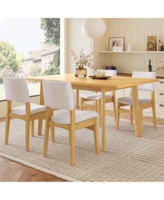 Upholstered Stackable Dining Chairs Set of 2 - Linen Fabric, Solid Wood Frame