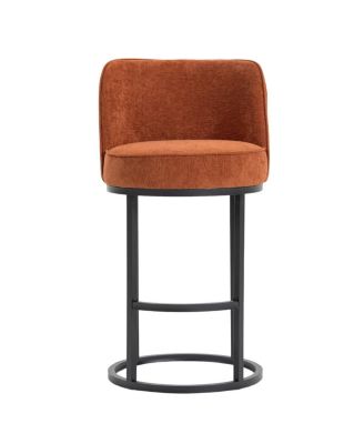 Counter Height Bar Stools Set of 2, Modern Barrel Stools with Backrest, Linen Fabric