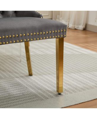 Velvet Double Dining Loveseat Bench, 2-Seat Tufted Bench w/Gold Legs