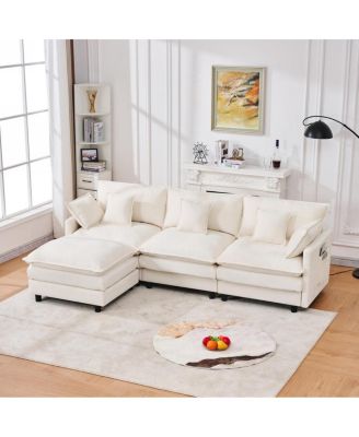101.9" 3-seater cashmere sofa w/ movable footstool, modular.