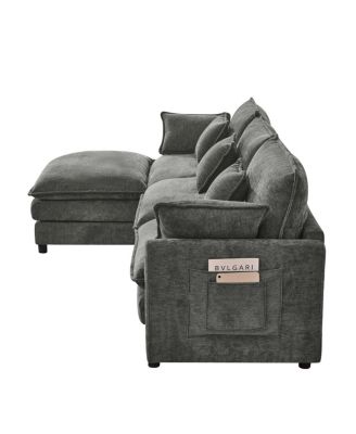 101.9" 3-seater cashmere sofa w/ movable footstool, modular design.