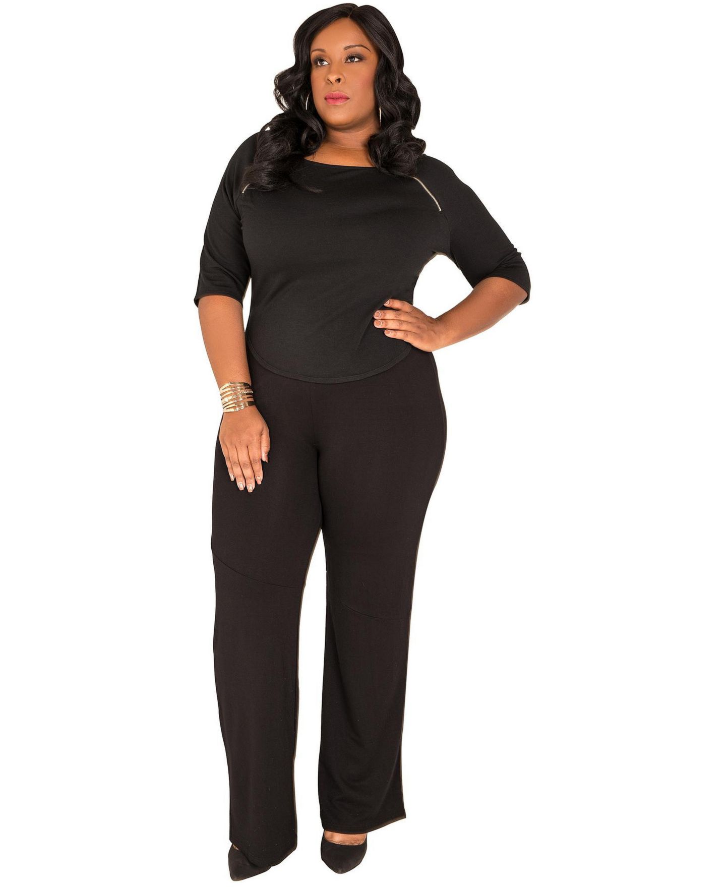 Женская футболка Poetic Justice Plus Size Zipper Shoulders Short Sleeve, цвет: Чёрный — фото 3