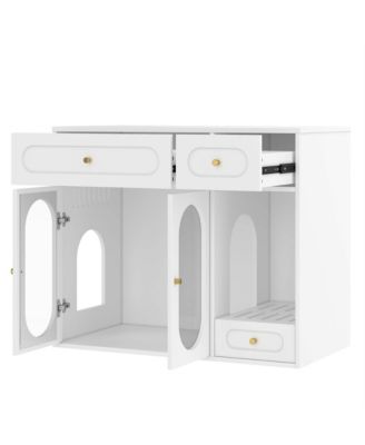 Cat Litter Box Enclosure with LED Light – End Table with Storage Drawers & Acrylic Doors