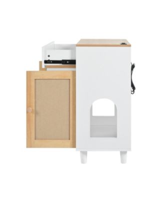 3-in-1 Cat Furniture: Litter Box Enclosure with Scratcher & Storage – Modern Side Table Design, Hidden Cat House for Living Room