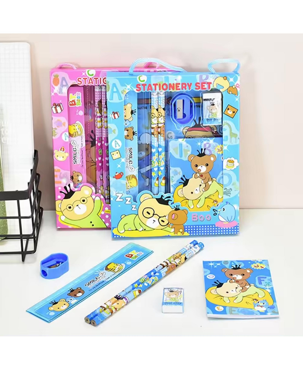 Htutwoo 6 In 1 Stationery Set, 2 Pencil, Eraser, Ruler, Sharpener and Sticky Note