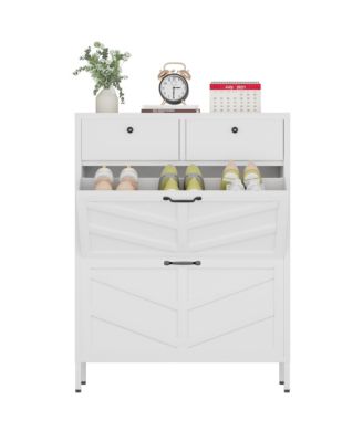 Shoe Storage Cabinet - Hidden Slim Shoe Organizer Rack with 2 Flip Drawers and 2 Drawers for Hallway, Entryway