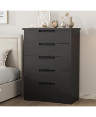 5 Drawer Dresser for Bedroom, Natural Chest of Drawers with Embedded Handles