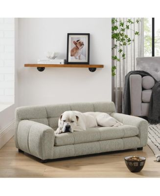 6thdruple 38 Inch Dog Sofa Bed, Green Linen Sofa with Armrest and ...