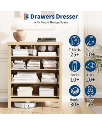 Fluted Dresser for Bedroom, Chest of Dressers Dresser for Closet with 4 Fluted Dressers Chest with Clothes Storage