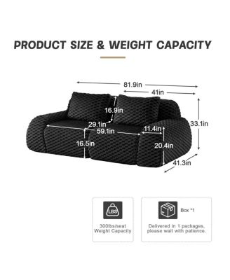  82" Modern Modular Flannelette Sectional Sofa, Oversized 2-Seater Couch