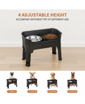 Mess Proof Slow Feeder Dog Bowl Stand 4 Height Adjustable Elevated with 2 Stainless Steel 1 Non Slip Bowls