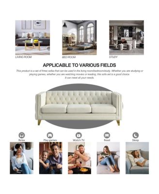 Streamdale Velvet Sofa for Living Room, Tufted Square Arm Couch, Modern Upholstered Button Couch