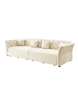 Oversize Pull Out Sofa Bed with Fabric Flower Tufted Design, Velvet Loveseat Bed