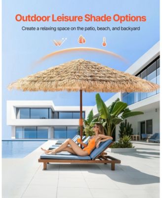 9 Ft Thatched Tiki Patio Umbrella with Tilt and Metal Ribs