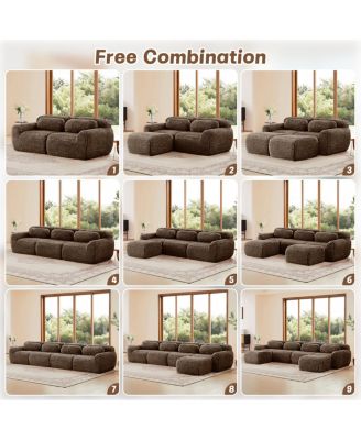  114" Soft Fluffy Plush Modular Sectional Sofa with Ottoman