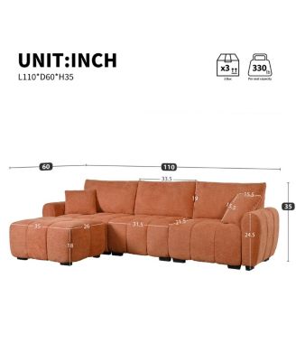 110" Modular Sectional Sofa, L Shape, Extra-large Seat, Movable Ottoman, Boucle Fabric