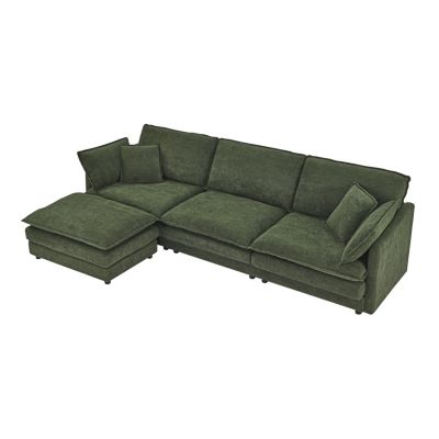 Modern L-Shaped Sectional Sofa with Ottoman, 4-Seater Convertible Couch