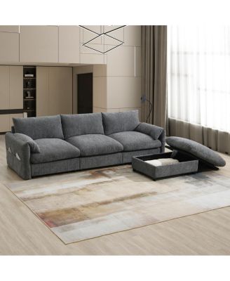 96.5" L-Shaped Sectional Sofa w/ Storage Ottoman, USB Charger & Phone Holder