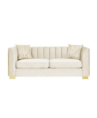  Luxurious Velvet Sofa with Geometric Gold Hardware & Metal Feet