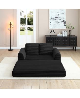 2-in-1 Folding Convertible Sofa Bed, Modern Corduroy Sleeper Couch with 2 Pillows