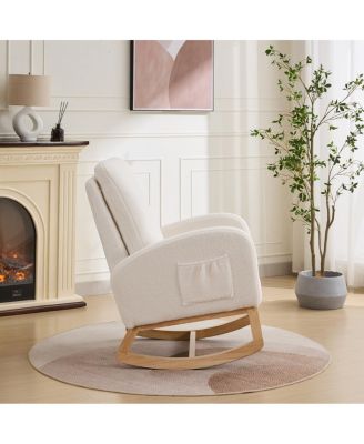  Sherpa Rocking Chair with Side Pocket & Rubber Wood Legs
