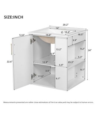 20" Wall Mounted Bathroom Vanity with Sink, Open Shelves Storage, Soft Close Door, Modern Floating Cabinet for Small Space
