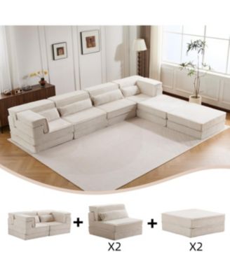 Sofa, Convertible Floor Sofa Bed, Modular Sectional, 4 Seater w/ Ottomans