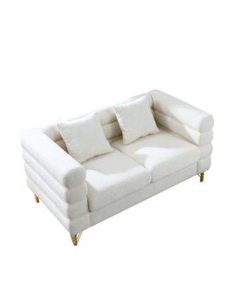 Streamdale 60" Oversized 2-Seater Sectional Sofa, White Teddy